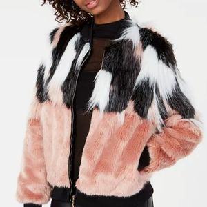 New Faux Fur Bomber Jacket Sz S